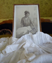 Christening Gown with Original Photo, England, ca. 1923 – Net Tulle & Lace, Silk Slip