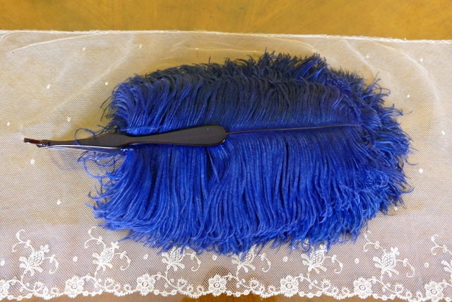 Blue Ostrich Feather Fan, 1910s