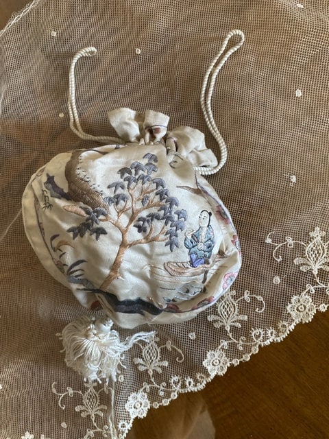 Embroidered Japanese Silk Bag, ca. 1900