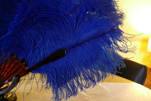 Blue Ostrich Feather Fan, 1910s